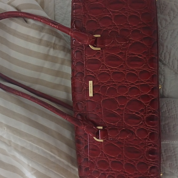 Brahmin Red Croc-Embossed Shoulder Bag with Gold Accents - Picture 4 of 5